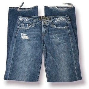 Y2K Vintage Hippie Distressed Embellished Low Rise Flare Jeans